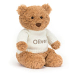 Bartholomew Bear with Personalised Cream Jumper - Jellycat plush toy