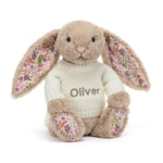 Blossom Beige Bunny 'Petal' with Personalised Cream Jumper - Jellycat plush toy